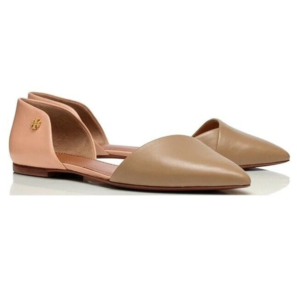 Tory Burch Womens Size 8M Viv Nude Leather D'orsay Pointed Flat Shoes